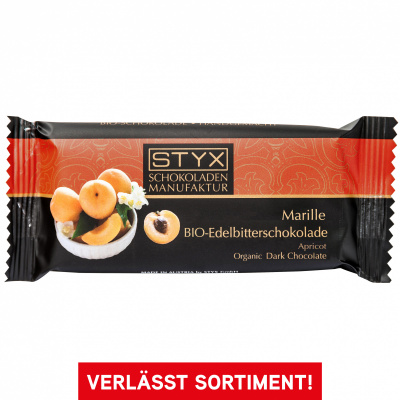 BIO-Edelbitterschokolade gefüllt mit 70% Marillenbrand-Ganache
